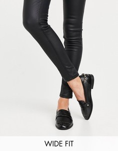 Черные лоферы для широкой стопы с бахромой и цепочками River Island-Черный цвет