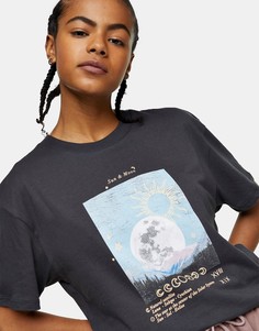 Темно-серая футболка с принтом солнца и луны Topshop-Коричневый цвет