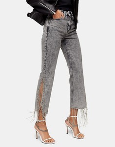 Серые джинсы прямого кроя со стразами на нижней кромке Topshop-Серый
