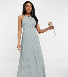 Шалфейно-зеленое плиссированное платье макси с запахом TFNC Petite Bridesmaid-Зеленый цвет