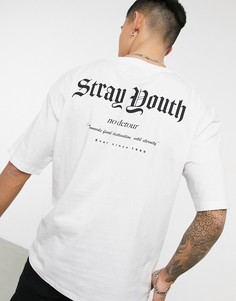 Белая футболка в стиле oversized с принтом "Stray Youth" на спине Jack & Jones Originals-Белый