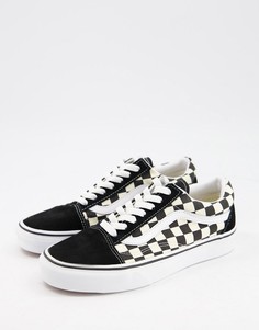 Черно-белые кроссовки на подошве-платформе с принтом в шахматную клетку Vans Old Skool-Белый