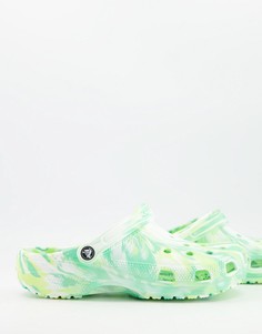 Туфли с космическим принтом цвета зеленого мрамора Crocs Classic-Черный