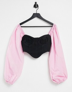 Черная поплиновая блузка с корсетной вставкой Missguided-Черный