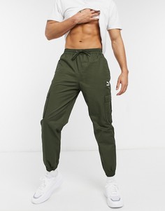 Джоггеры карго цвета хаки с логотипом Puma Classics-Зеленый цвет