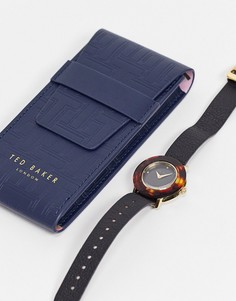 Часы из нержавеющей стали с кожаным двусторонним ремешком Ted Baker-Черный цвет