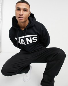 Черный классический худи на молнии с белым логотипом Vans-Черный цвет
