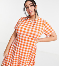 Клетчатое оранжевое платье с короткой расклешенной юбкой Simply Be-Многоцветный