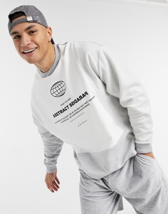 Oversized-свитшот из органического хлопка в стиле колор блок со вставками в серых тонах и принтом на груди ASOS DESIGN-Серый
