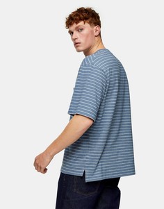 Синяя футболка в полоску с начесом Topman-Голубой
