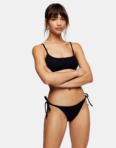 Плавки бикини черного цвета с мятым эффектом Topshop-Голубой