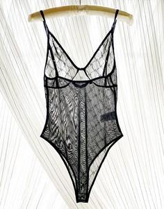 Черное боди из полупрозрачной ткани с логотипом The ODolls Collection-Черный цвет