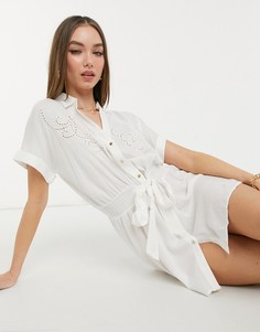 Белое пляжное платье-рубашка мини с вышивкой River Island-Розовый цвет