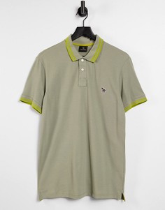 Светло-серая футболка-поло узкого кроя с логотипом в виде зебры и контрастной отделкой PS Paul Smith-Серый