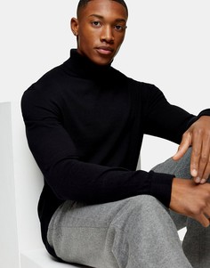 Черный трикотажный джемпер с отворачивающимся воротом Topman-Черный цвет
