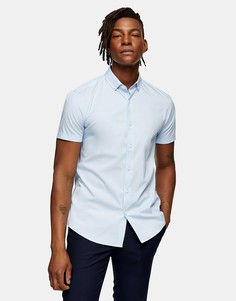 Голубая эластичная рубашка узкого кроя Topman-Голубой