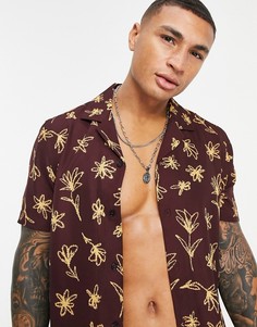 Бордовая рубашка классического кроя с цветочным принтом ASOS DESIGN-Красный