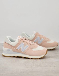 Розовые с голубым кроссовки New Balance 574-Розовый цвет