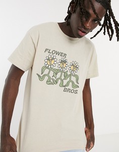 Светло-бежевая футболка с принтом "Flower Bros" Vintage Supply-Нейтральный