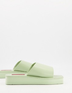 Шалфейно-зеленые сандалии на плоской платформе с квадратным носком в стиле 90-х London Rebel-Зеленый цвет