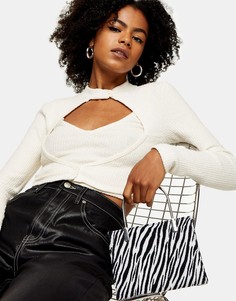 Кремовый трикотажный кардиган с вырезом Topshop