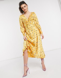 Желтое платье миди с цветочным принтом на пуговицах спереди Ghost London-Желтый