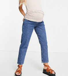 Синие выбеленные джинсы в винтажном стиле с эластичной вставкой под животом Cotton:On Maternity-Голубой
