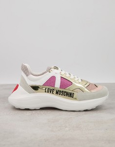 Розовые кроссовки с блестками Love Moschino-Розовый цвет