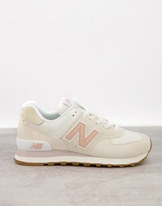 Бело-розовые кроссовки New Balance 574-Белый