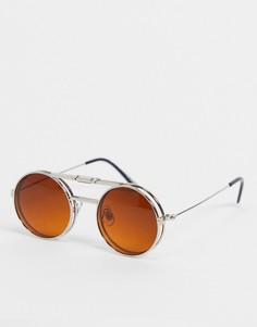 Серебристые круглые солнцезащитные очки унисекс с коричневыми линзами Spitfire Lennon Flip-Коричневый цвет