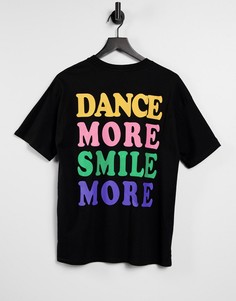 Черная oversized-футболка с принтом "dance more smile more" ASOS DESIGN-Черный