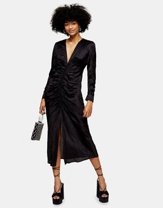 Черное жаккардовое платье миди с отделкой Topshop-Черный цвет