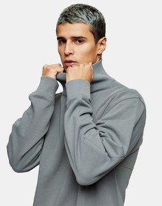 Серый выбеленный свитшот с высоким воротником Topman