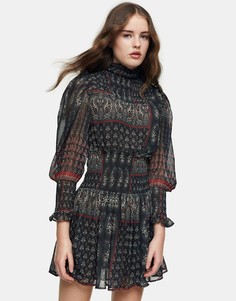 Многоцветное присборенное платье мини с принтом пейсли Topshop-Многоцветный