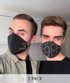 Набор из 2 масок для лица черного цвета с фирменным принтом логотипа Topman-Черный цвет