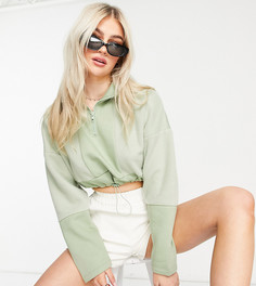 Шалфейно-зеленый свитшот с воротником-стойкой и флисовыми вставками Topshop Petite-Зеленый цвет