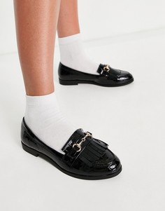 Черные лакированные лоферы с кисточками Miss Selfridge-Черный цвет