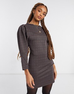 Трикотажное платье мини с пышными рукавами и узором «гусиная лапка» French Connection-Черный цвет