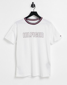 Белая футболка для дома с окантовкой на вороте и логотипом на груди Tommy Hilfiger-Белый