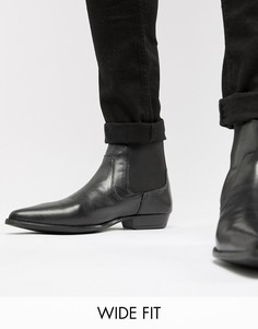 Черные ботинки челси для широкой стопы из искусственной кожи ASOS DESIGN-Черный