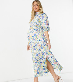 Платье миди со свободным воротом, пышными рукавами и цветочным принтом ASOS DESIGN Maternity-Многоцветный