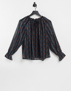 Свободная блузка в полоску с цветочным принтом Y.A.S-Серый