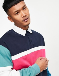 Oversized-свитшот в стиле регби с дизайном колор блок ASOS DESIGN-Темно-синий