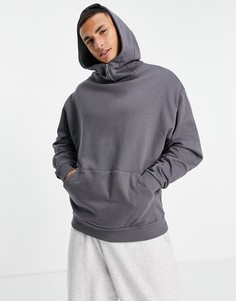 Темно-серый oversized-худи с высокой горловиной и короткой молнией ASOS DESIGN-Черный цвет