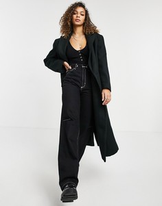 Черное удлиненное пальто из саржи в винтажном стиле ASOS DESIGN-Черный цвет