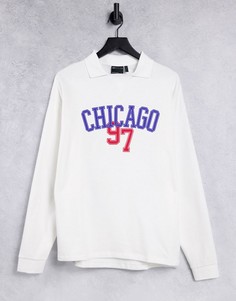 Oversized-свитшот в стиле регби с принтом "Chicago" на груди ASOS DESIGN-Белый
