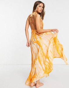 Оранжевое пляжное платье макси из люрекса с глубоким вырезом и принтом тай-дай ASOS DESIGN-Оранжевый цвет