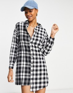 Черно-белое платье-рубашка мини в комбинированную клетку ASOS DESIGN-Многоцветный