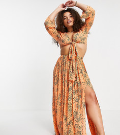 Оранжевая пляжная юбка макси в горошек из жатой ткани от комплекта ASOS DESIGN Curve-Многоцветный