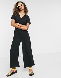 Черный комбинезон с брюками-кюлотами и верхом с короткими рукавами ASOS DESIGN-Голубой